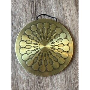 Vintage Western Germany Brass Color Round Wall Hanging Tray 9” Plate Star Burst